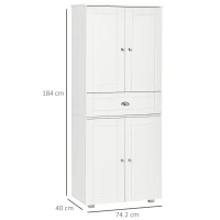 HOMCOM 184cm Tall Kitchen Cupboard, Freestanding Kitchen Pantry Storage Cabinet with 4 Doors, 3 Adjustable Shelves, Drawer, Anti-tipping Device, Sideboard Organiser for Dining Room, Living Room, White(m-3)