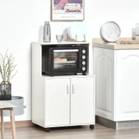 HOMCOM Mobile Cucina Multiuso con Ruote, Armadietto e Ripiano per Microonde, Credenza Alta in Legno Truciolare, 60.4x40.3x97cm Bianco(m-2)