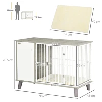 PawHut Dog Crate Furniture, Indoor Pet Kennel Cage, Top End Table w/ Soft Cushion, Lockable Door, for Small Dogs, 98 x 48 x 70.5 cm - Grey(m-3)