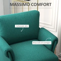HOMCOM Poltrona d'arredo in Tessuto Effetto Lino Traspirante con Braccioli Arrotolati, 70x73x83 cm, Verde(m-4)