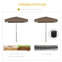 Outsunny Ombrellone 2x2 m da Esterno con Tettuccio Quadrato, Regolabile e Portatile, in Metallo e Poliestere, Caffè(m-7)