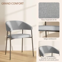 HOMCOM Ensemble de 2 chaises de salle à manger en tissu aspect lin minimaliste pieds en acier 59 x 56 x 78 cm gris clair(m-4)
