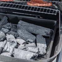 Outsunny Barbecue à charbon BBQ avec 2 roues, ustensiles, couvercle et étagères dim. 113L x 62l x 97H cm - métal émaillé noir(m-8)