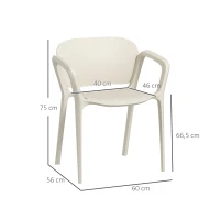 Outsunny Zestaw 4 Wodoodpornych Krzeseł Ogrodowych Stosowalnych z Podłokietnikami i Oparciem, Do 120 kg(m-3)