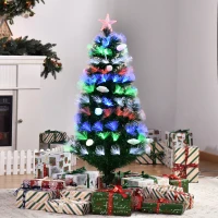 HOMCOM 4FT Pre-Lit Artificial Christmas Tree w/ Fibre Optic Baubles Fitted Star LED Light Holiday Home Xmas Decoration-Green(m-10)