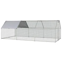 PawHut Gallinero de Exterior 2,8x5,7x1,95 m Gallinero Grande Cubierta de Tela Oxford y Corral de Metal Galvanizado Plata(m-11)