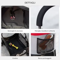 PawHut Passeggino per Cani Pieghevole con Trasportino Rimovibile e Tettuccio, 82x49.5x98cm, Rosso(m-7)