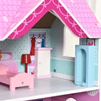 HOMCOM Maison de poupée en Bois Jeu d'imitation avec 13 Accessoires Grand réalisme Multi-équipements 3 Niveaux escalier terrasses(m-8)