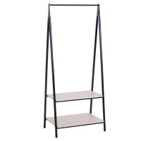 HOMCOM Clothes Rail, Freestanding Metal Clothes Rack with 2 Tier Storage Shelves for Bedroom and Entryway, 64 x 42.5 x 149 cm, Black Frame(m-11)