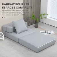 HOMCOM Chauffeuse canapé-lit convertible fauteuil 1 place avec 1 coussin déhoussable, tissu gris clair(m-6)