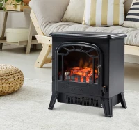 HOMCOM Calentador de Chimenea con Efecto de Llama Termostato y Protección contra Sobrecalentamiento 36x25,5x41,5cm Negro(m-2)