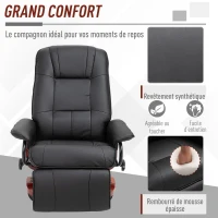 HOMCOM Fauteuil relax inclinable fauteuil de salon repose-pieds réglable pivotant 360° piètement bois revêtement synthétique noir(m-5)