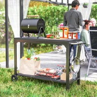 HOMCOM Desserte de jardin en acier chariot de service à roulettes avec plan de travail 135 x 55 x 86,5 cm noir(m-7)