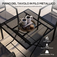 Outsunny Tavolo da Giardino Pieghevole Quadrato con Piano a Rete in Acciaio, 80x80x74cm, Nero(m-4)
