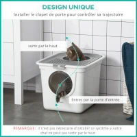 PawHut Maison de toilette Bac à litière pour chat double porte battante et supérieure, pelle fourni, 44L x 55l x 39H cm, blanc(m-6)