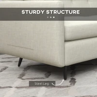 HOMCOM 165cm 3 Seater Sofa for Living Room, Modern Fabric Couch, Tufted Small Couch Sofa Settee with Steel Legs and 2 Storage Pockets for Bedroom and Home Office, Beige(m-6)