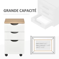 HOMCOM Caisson de bureau rangement bureau sur roulettes 3 tiroirs coulissants dim. 34L x 40I x 60,5H cm MDF blanc bois clair(m-7)