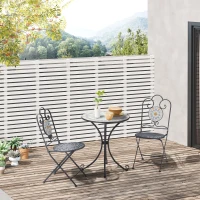 Outsunny Set da Giardino 3 Pezzi, 2 Sedie Pieghevoli e 1 Tavolo, Design a Mosaico, Grigio(m-2)