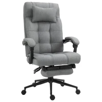 Vinsetto Fauteuil de bureau chaise de travail dossier hauteur réglable pivotant 360° repose-pied appui-tête lin rembourrage mousse 66l x 76P x 112-120H cm gris clair noir(m-1)