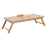 HOMCOM Mesa de Ordenador Portátil Bambú Bandeja de Cama Desayuno Plegable Reclinable Altura Ajustable Soporte Escritorio de regazo 1 Cajón 72x35x22-30cm(m-10)
