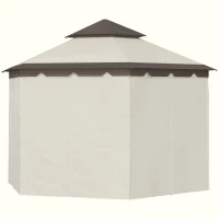 Outsunny 4 x 3.4m Hexagonal Metal Gazebo Garden Pavilion Outdoor Marquee Canopy Wedding Party Tent Shelter w/ Sidewall Panels(m-11)