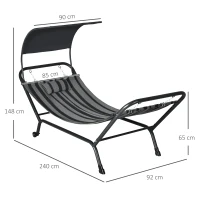 Outsunny Chaise longue bain de soleil transat en acier et polyester avec auvent coussin et roulettes dim. 240L x 92l x 148H cm(m-3)