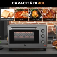 HOMCOM Fornetto Elettrico da 30L con 3 Funzioni di Cottura, Temperatura Regolabile e Timer, 1600W, Argento(m-4)