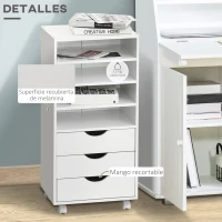 Vinsetto Cajonera de Oficina con 3 Cajones y 4 Estantes Abiertos Cajonera Escritorio con Ruedas para Oficina 38x40x86,8 cm Blanco(m-5)