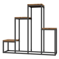 Outsunny Étagère à plantes étagère à fleurs en métal et bois 4 niveaux de différentes hauteurs style industriel 80 x 20 x 74 cm(m-1)