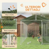 PawHut Kennel per Cani da Esterno con Tetto Impermeabile in Tessuto Oxford e Acciaio, 6x2.3x2.3m, Argento(m-7)