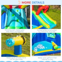 Outsunny Kids Bouncy Castle Water Slide 5 in 1 Inflatable Bounce House Jumping Castle Water Pool Gun Climbing Wall with Air Blower for Kids Age 3-8, 3.85 x 3.65 x 2m(m-8)