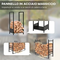 Outsunny Scaffale Portalegna da Esterno e Interno in Acciaio con Base Rialzata, 39x35x76cm, Nero(m-6)