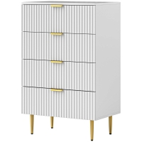 HOMCOM Commode 4 tiroirs commode chambre meuble de rangement moderne avec poignées et pieds dorés, dim. 60 x 40 x 96 cm, blanc