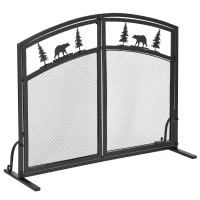 HOMCOM Fire Guard with Double Doors, Metal Mesh Fireplace Screen, Spark Flame Barrier with Tree Decoration for Living Room, Bedroom Decor(m-11)