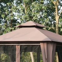 Outsunny 3 x 3(m) Hexagon Gazebo Patio Canopy Party Tent Outdoor Garden Shelter w/ 2 Tier Roof & Side Panel - Brown(m-8)