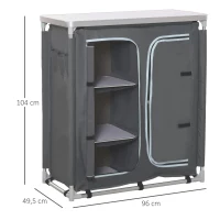 Outsunny Cuisine de camping - meuble camping - armoire de camping - plan de travail, nombreux rangements, sac transport inclus - armature alu. Oxford gris(m-3)
