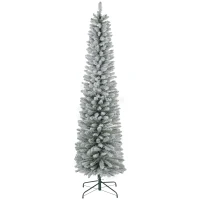 HOMCOM 7ft Artificial Snowy Pencil Christmas Tree - White(m-1)
