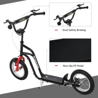 HOMCOM Teen Kick Scooter with Adjustable Handlebar, Inflatable Wheels, Two Brakes, Black(m-4)