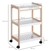 HOMCOM Chariot de service desserte de cuisine à roulettes 2 étagères + plateau amovible bois de pin MDF blanc(m-3)