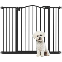 PawHut Metal 74-100cm Adjustable Pet Gate Safety Barrier w/ Auto-Close Door Black(m-10)
