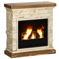 HOMCOM Bioethanol Fire Heater, with Brickwork-Effect Mantelpiece - Brown(m-1)