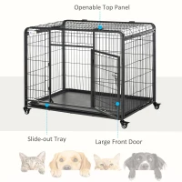 PawHut Metal Dog Cage Kennel Locking Door & Wheels Removable Tray Openable Top For Large Pets 109.5 x 71 x 78 cm(m-6)