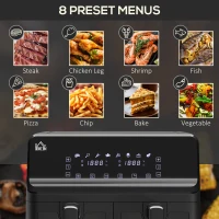 HOMCOM 8L Dual Basket Air Fryer, 8-in-1 Air Fryer Oven with Digital Display, Visible, Timer, Preheat for Oil Free Low Fat Cooking, 2500W, Sync Finish, Sliver(m-5)