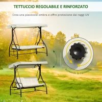 Outsunny Dondolo da Giardino 3 Posti, Dondolo Letto per Esterni con Tettuccio Regolabile, in Metallo e Poliestere, Crema(m-5)