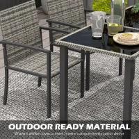 Outsunny Outdoor Dining Set 5 Pieces Patio Conservatory with Tempered Glass Tabletop,4 Dining Chairs - Mixed Grey(m-6)