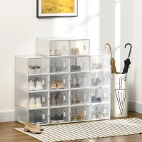HOMCOM 18PCS Clear Shoe Box, Plastic Stackable Shoe Storage Box for UK/EU Size up to 8.5/43 with Magnetic Door for Women/Men, 25 x 35 x 19cm(m-10)