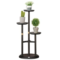Outsunny 3-Tier Plant Stand, Plant Shelf Rack,  Bamboo Display Stand, 46x46x86cm, Dark Walnut(m-1)