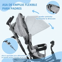 HOMCOM Triciclo para Bebés de +12 Meses con Mango de Empuje Telescópico y Desmontable Bolso para Mamá y Portabotellas Gris(m-5)