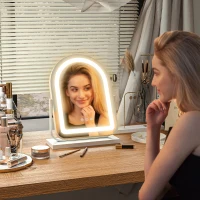 HOMCOM Espejo de Maquillaje con Luz LED Iluminación Ajustable Rotación Regulable de 360° y Control Táctil 33x12x44,5 cm Blanco(m-8)