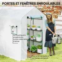 Outsunny Serre de jardin 3 m² avec étagères 3 niveaux, PE renforcée 135 g/m² anti-UV, porte enroulable et fenêtres en maille(m-6)